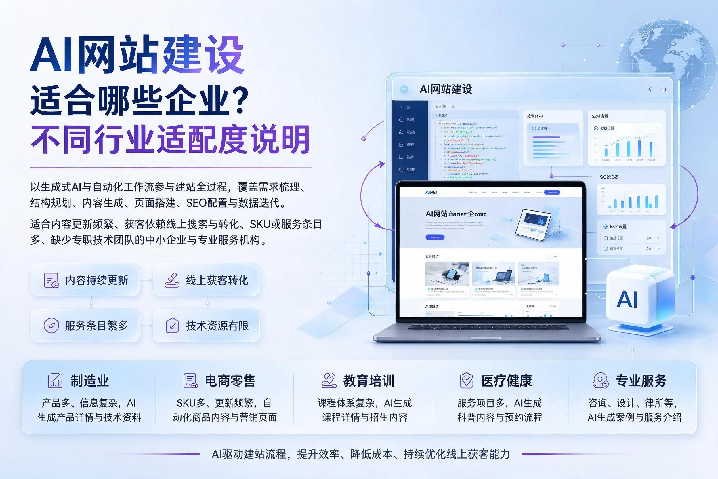 AI网站建设适合哪些企业?龙岩不同行业适配度说明